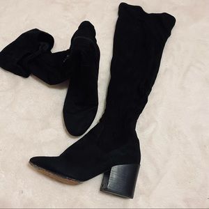 Ash Over-the-knee Black Suede Block Heel Boots